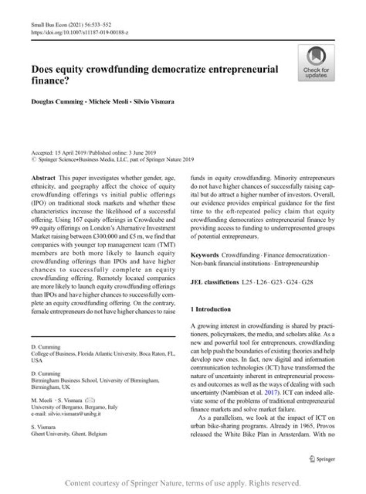 Does equity crowdfunding democratize entrepreneurial finance?
