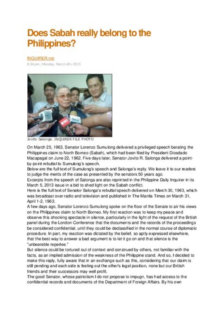 Does sabah really belong to the philippines?