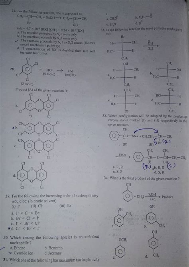 For the following the increasing order of nucleophilicity would be?