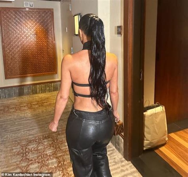 Kim Kardashian Spotted in NYC Rocking a Sparkly Halter Top and Leather Pants