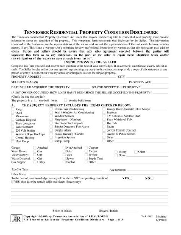 What is a residential property disclosure form?