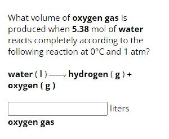 What volume of oxygen gas?
