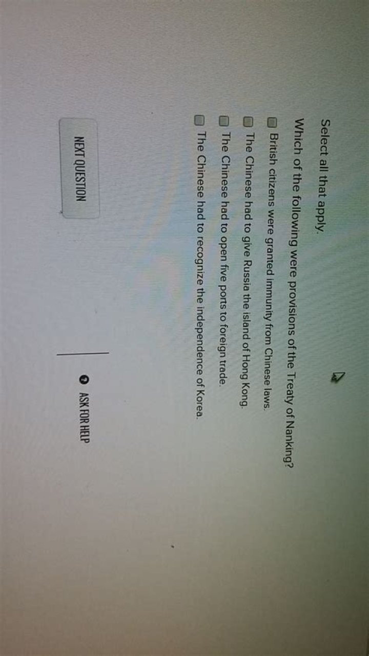 Which of the following were provisions of the treaty of nanking?