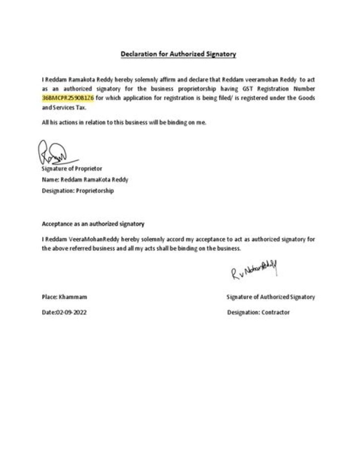 Will be authorized signatory?